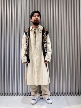 「MONKEY TIME（モンキータイム）のアイテム（ステンカラーコート）」を使った、Kiyotaka Nakagawaさん（メンズ・171cm）の冬コーディネート