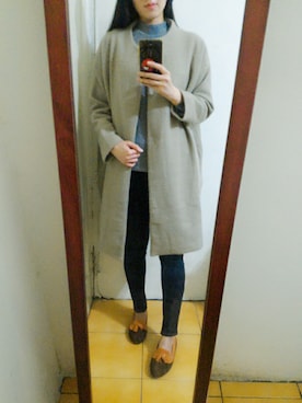 「MEIER.Q（マイヤーキュー）のアイテム（ノーカラージャケット）」を使った、Midoriさん（レディース・169cm）の冬コーディネート