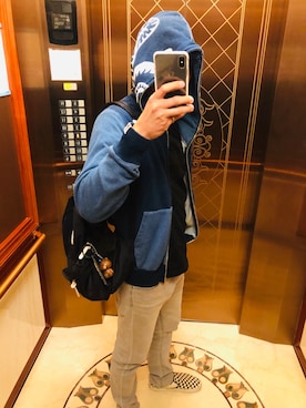 「A BATHING APE（アベイシングエイプ）のアイテム（スタジャン）」を使った、Jimmyさん（メンズ・174cm）の春コーディネート