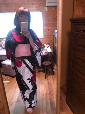 「部屋撮り」｜「アイテム（浴衣）」を使った、mamo3377さん（レディース・160cm）の夏コーディネート