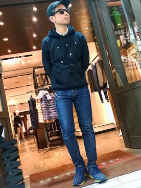 「AKM（エイケイエム）のアイテム（キャップ）」を使った、shinyaさん（メンズ・174cm）の冬コーディネート