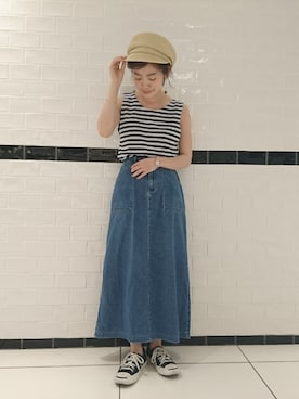 「マリン」｜「アイテム（ニットキャップ/ビーニー）」を使った、sakiiiさん（レディース・151cm）の夏コーディネート