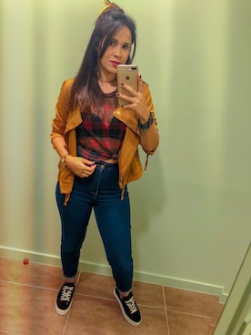 「アイテム（スーツジャケット、オレンジ系）」を使った、jesslimさん（レディース・159cm）の春コーディネート