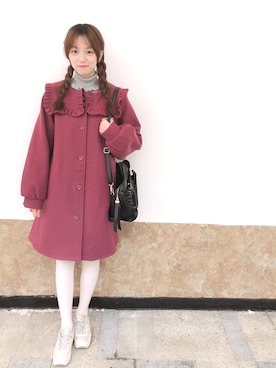 「Honey Salon（ハニーサロン）のアイテム（ボストンバッグ）」を使った、森田まつこ♡さん（レディース・160cm）の秋コーディネート