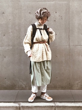 「レイヤードstyle」｜「アイテム（オールインワン・サロペット）」を使った、高千 真穂さん（レディース・165cm）の冬コーディネート