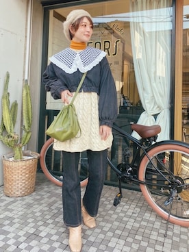 「LILY BROWN（リリーブラウン）のアイテム（帽子）」を使った、高千 真穂さん（レディース・165cm）の冬コーディネート