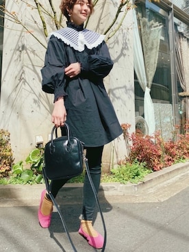 「H&M（エイチ・アンド・エム）のアイテム（チュニック）」を使った、高千 真穂さん（レディース・165cm）の春コーディネート