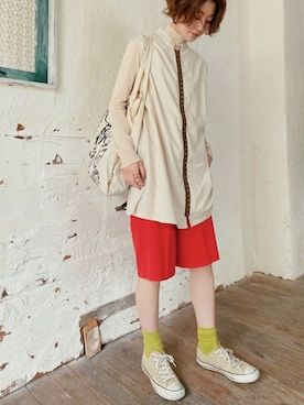 「IDEE（イデー）のアイテム（バッグ）」を使った、高千 真穂さん（レディース・165cm）の春コーディネート