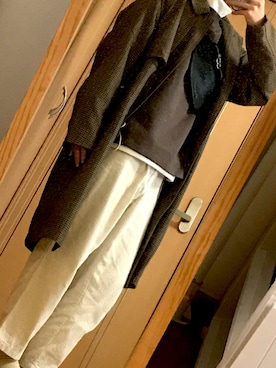「CASPER JOHN」｜「アイテム（ステンカラーコート）」を使った、りう 相互さん（メンズ・171cm）の秋コーディネート