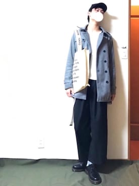 「jiggys shop（ジギーズショップ）のアイテム（トレンチコート）」を使った、FUJIさん（メンズ・182cm）の春コーディネート