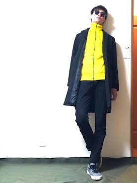 「イエロー」｜「アイテム（ジャージ）」を使った、FUJIさん（メンズ・182cm）の春コーディネート