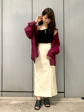 「アイテム（ミリタリージャケット、レッド系）」を使った、みはさん（レディース・155cm）の夏コーディネート