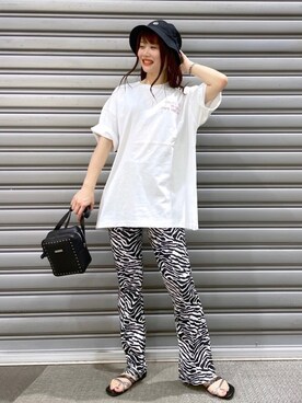 「PBLIM（ページボーイリム）のPAGEBOYLIM/ロゴ刺繍バケットハット2（ハット）」を使った、みはさん（レディース・155cm・20代）の春コーディネート