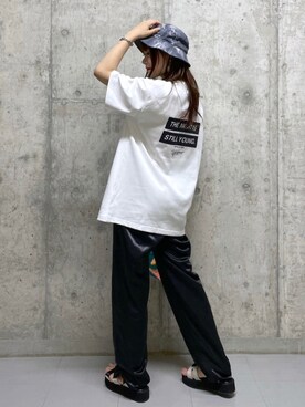 「PBLIM（ページボーイリム）のPAGEBOYLIM/ロゴ刺繍バケットハット2（ハット）」を使った、みはさん（レディース・155cm・20代）の夏コーディネート