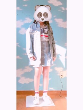 「GU（ジーユー）のアイテム（デニムスカート、ブルー系）」を使った、irisさん（レディース・154cm）の春コーディネート