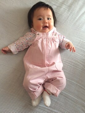 「PETIT BATEAU（プチバトー）のアイテム（サロペット/オーバーオール）」を使った、suzuさん（キッズ・60cm）の春コーディネート