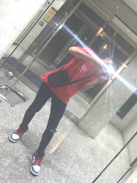 「RVCA（ルーカ）のアイテム（Tシャツ/カットソー、レッド系）」を使った、crirona1985さん（メンズ・165cm）の夏コーディネート