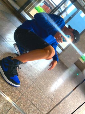 「AIR JORDAN（エアジョーダン）のアイテム（シューズ、ブルー系）」を使った、crirona1985さん（メンズ・165cm）の夏コーディネート