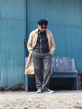 「ワークパンツ」｜「アイテム（トレンチコート）」を使った、サダさん（メンズ・168cm）の春コーディネート