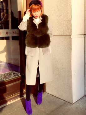 「アイテム（ブーティ、パープル系）」を使った、大概是外星人さん（レディース・167cm）の冬コーディネート