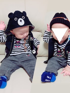 「DOUBLE_B（ダブルビー）のアイテム（ジャケット/アウター）」を使った、Reさん（キッズ・70cm）の秋コーディネート