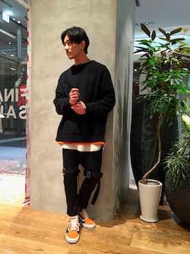 「VOTE MAKE NEW CLOTHES（ボートメイクニュークローズ）のアイテム（スウェット、ブラック系）」を使った、Shouya Kitayamaさん（メンズ・171cm）の冬コーディネート