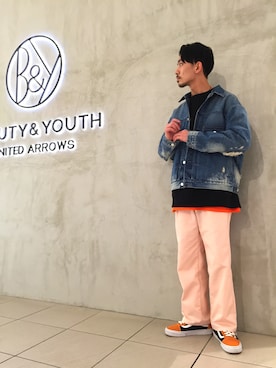 「FLAGSTUFF（フラグスタフ）のアイテム（パンツ）」を使った、Shouya Kitayamaさん（メンズ・171cm）の冬コーディネート