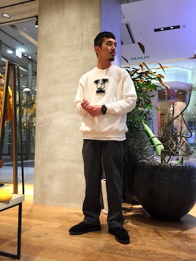 「BEAUTY&YOUTH UNITED ARROWS（ビューティーアンドユースユナイテッドアローズ）の【別注】 ＜YALE＞ BULL CN SWT/スウェット（スウェット、ホワイト系）」を使った、Shouya Kitayamaさん（メンズ・171cm）の秋コーディネート