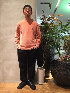 「BEAUTY&YOUTH UNITED ARROWS（ビューティーアンドユースユナイテッドアローズ）のBY シェニールヤーン ニット -MADE IN JAPAN-（ニット/セーター、ピンク系）」を使った、Shouya Kitayamaさん（メンズ・171cm）の冬コーディネート