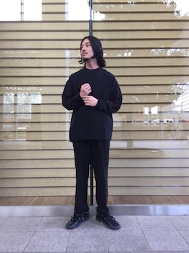 「UNITED ARROWS & SONS（ユナイテッドアローズアンドサンズ）のUNITED ARROWS & SONS by DAISUKE OBANA PE CREW L/SL 19AW（Tシャツ/カットソー、ブラック系）」を使った、Shouya Kitayamaさん（メンズ・171cm）の秋コーディネート