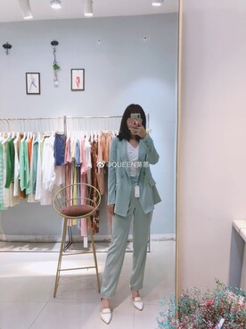 「日系极简」｜「アイテム（セットアップ）」を使った、QUEEN葵蒽さん（レディース・161cm）の夏コーディネート