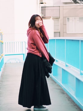 「SLY（スライ）のアイテム（MA-1）」を使った、sakiさん（レディース・158cm）の冬コーディネート
