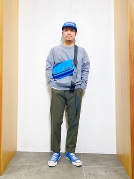 「グラミチ別注」｜「アイテム（スウェット）」を使った、DAIKI TAKEYAさん（メンズ・165cm）の春コーディネート