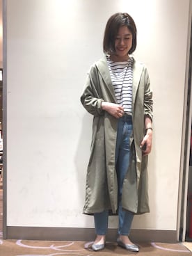 「Green　Parks（グリーンパークス）のアイテム（トレンチコート）」を使った、yurioneさん（レディース・154cm）の冬コーディネート