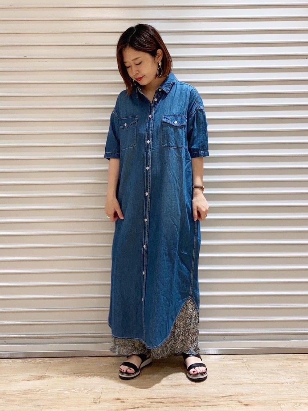 ★minagram★ ケンビス半袖デニムワンピースで爽やかコーデに 半袖デニムワンピース ＊を使った人気ファッション