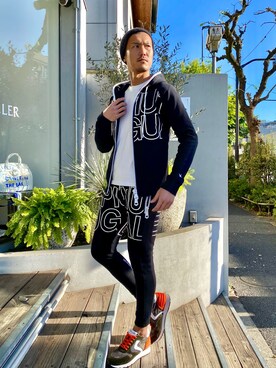 「1piu1uguale3 RELAX（ウノピュウノウグァーレトレリラックス）のアイテム（スウェットパンツ）」を使った、_tsubasa_yさん（メンズ・181cm）の冬コーディネート