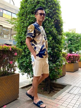 「1piu1uguale3 RELAX（ウノピュウノウグァーレトレリラックス）のアイテム（サンダル）」を使った、_tsubasa_yさん（メンズ・181cm）の春コーディネート