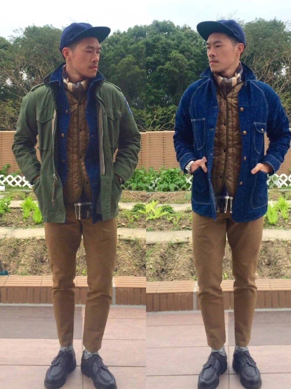 「12degrees、daily、Gentleman、M65、chambord、indigo、made in japan、日常、mix and match、layering」｜「Johnstons of Elginのアイテム（ポンチョ、その他）」を使った、Fung Chanさん（メンズ・178cm）の冬コーディネートの1枚目の写真