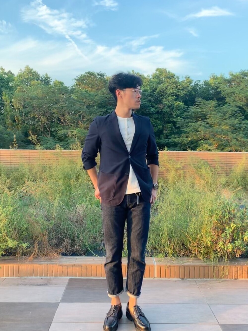「ootd、秋のコーデ、6138、RESOLUTE712、RESOLUTE、vintage、classic、Gentleman、made in japan、chambord」｜「Ray-Banのアイテム（メガネ、シルバー系）」を使った、Fung Chanさん（メンズ・177cm）の秋コーディネートの1枚目の写真