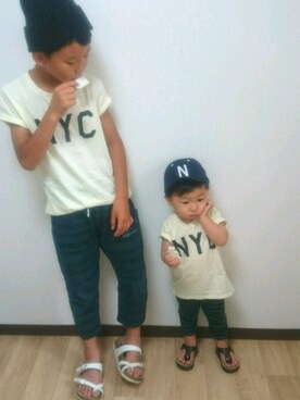「きょうだい」｜「アイテム（キャップ）」を使った、eita＆yuu さん（キッズ・80cm）の夏コーディネート