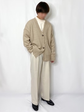 「ダメージカーディガン」｜まつお。さん（メンズ・173cm）の冬コーディネート