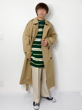 「epnok（エプノック）のアイテム（トレンチコート）」を使った、まつお。さん（メンズ・173cm）の春コーディネート