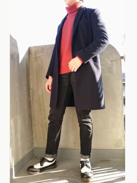 「ADAM ET ROPE'（アダムエロペ）のアイテム（チェスターコート）」を使った、なつさん（メンズ・177cm）の冬コーディネート