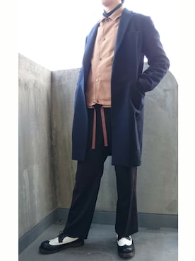 「ADAM ET ROPE'（アダムエロペ）のアイテム（チェスターコート）」を使った、なつさん（メンズ・177cm）の冬コーディネート