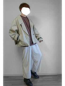 「shiki tokyo（シキトウキョウ）のOVERSIZED SHORT TRENCH BLOUSON / オーバーサイズショートトレンチブルゾン（ブルゾン）」を使った、なつさん（メンズ・177cm）の秋コーディネート