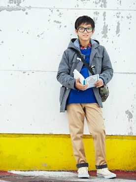 「BLUE CROSS （ブルークロス）のアイテム」を使った、Lovetoxicさん（キッズ・155cm）の秋コーディネート