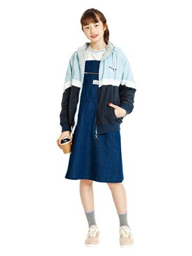 「サロペットスカート」｜「アイテム（ブルゾン）」を使った、Lovetoxicさん（キッズ・162cm）の秋コーディネート