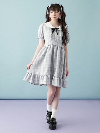 Mezzo Piano Junior メゾピアノジュニア の ロゴ刺繍襟付きチェック柄長袖ワンピース ワンピース Wear