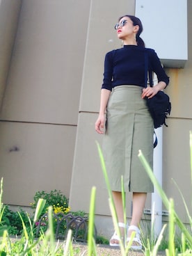 「カーキスカート」｜「アイテム（その他）」を使った、あろまんØさん（レディース・160cm）の春コーディネート