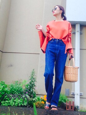 「アイテム（その他トップス、ブラウン系）」を使った、あろまんØさん（レディース・160cm）の夏コーディネート